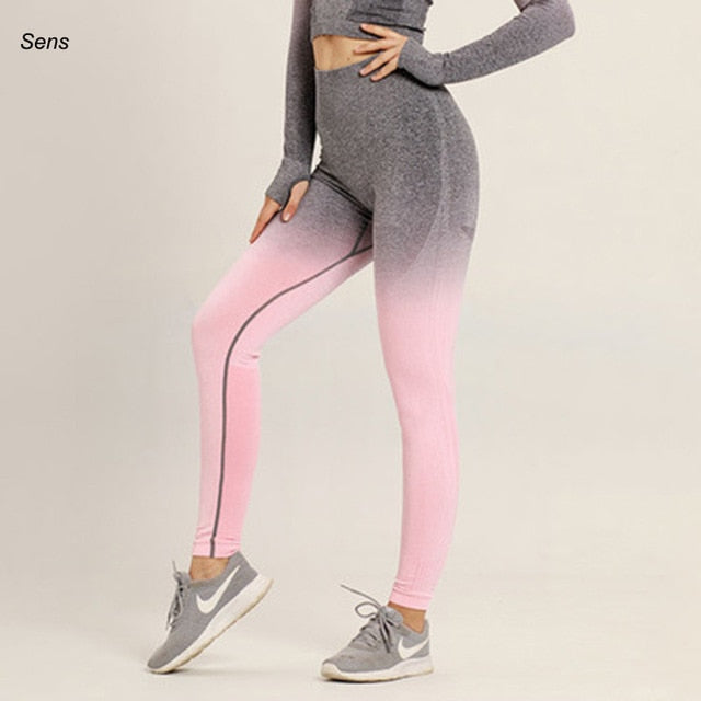 A stylish Winter Hot Sale Yoga Set featuring comfortable gym leggings designed for yoga and fitness activities, showcasing vibrant colors and a high waistband.