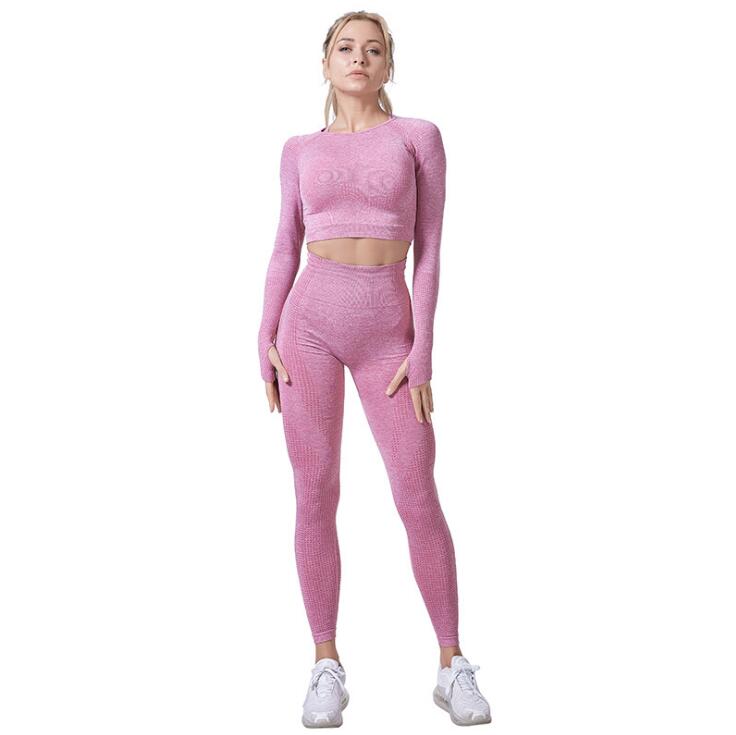 Women Vital Seamless Yoga Set featuring leggings and cropped shirt in a stylish design, made from high-quality nylon material for comfort and performance.