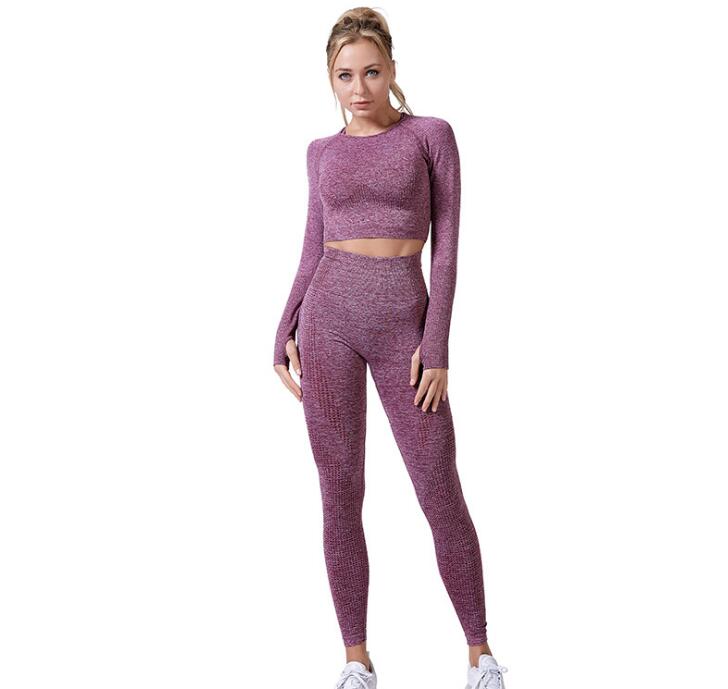 Women Vital Seamless Yoga Set featuring leggings and cropped shirt in a stylish design, made from high-quality nylon material for comfort and performance.