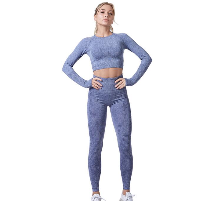 Women Vital Seamless Yoga Set featuring leggings and cropped shirt in a stylish design, made from high-quality nylon material for comfort and performance.