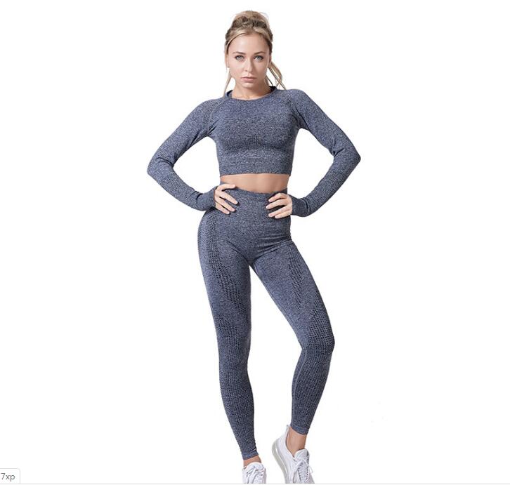 Women Vital Seamless Yoga Set featuring leggings and cropped shirt in a stylish design, made from high-quality nylon material for comfort and performance.