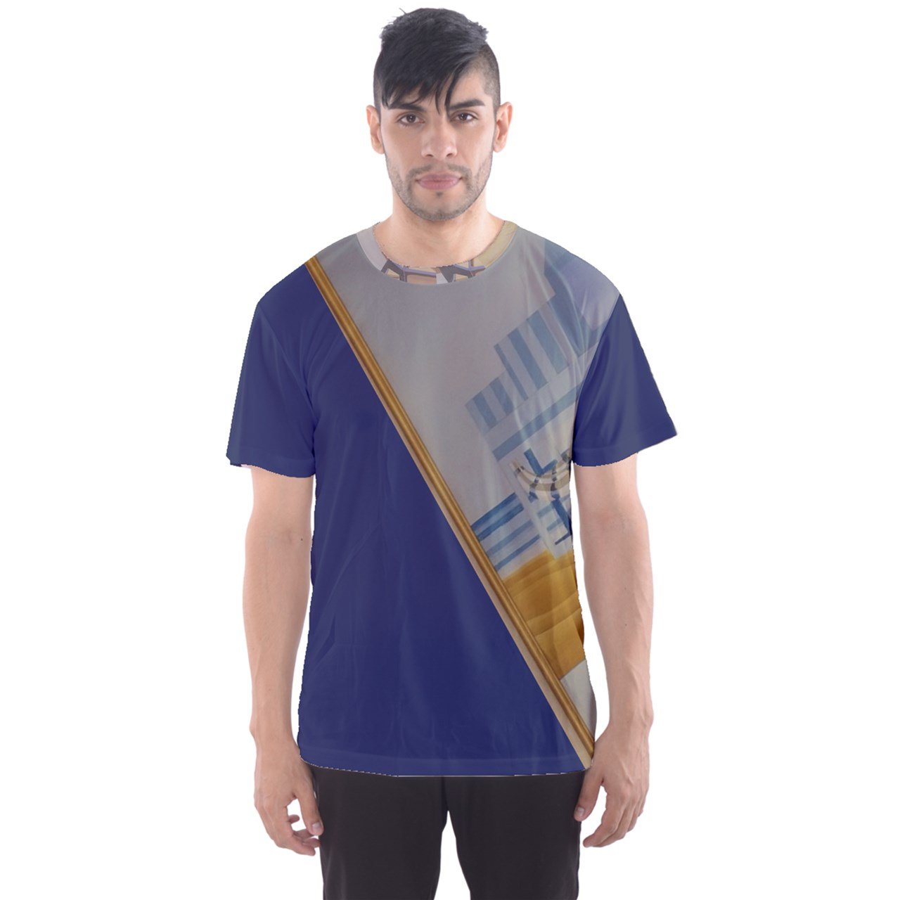 A blue men's sport mesh tee showcasing a breathable fabric, perfect for customization and athletic wear.