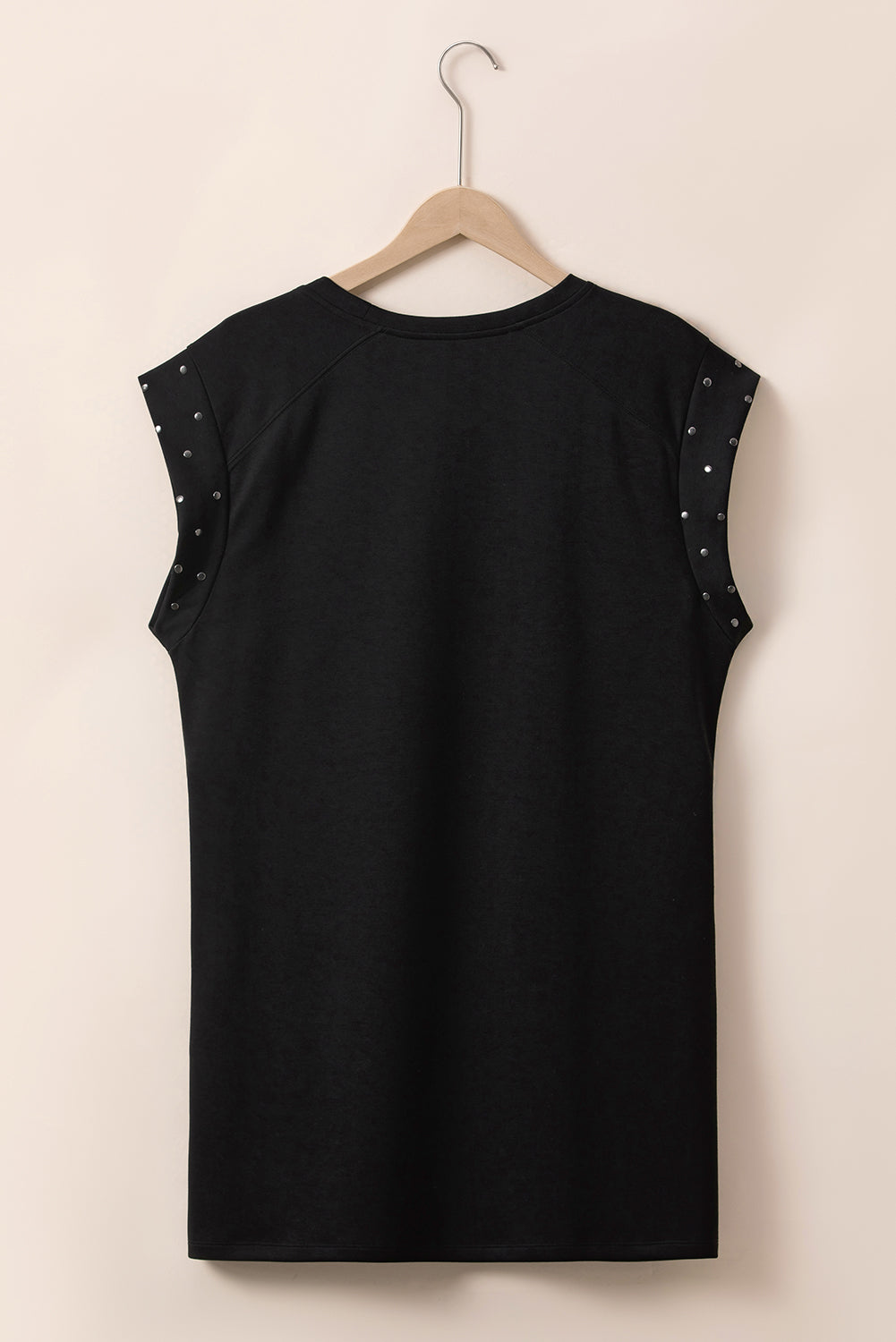 Cap Sleeve Plus Size T-shirt Dress featuring studded sleeves and side pockets, designed for comfort and style.