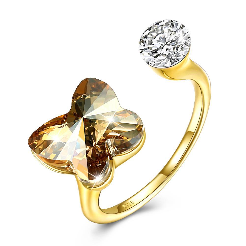 Citrine Butterfly Shaped Adjustable Ring made of solid sterling silver with a vibrant citrine gemstone.