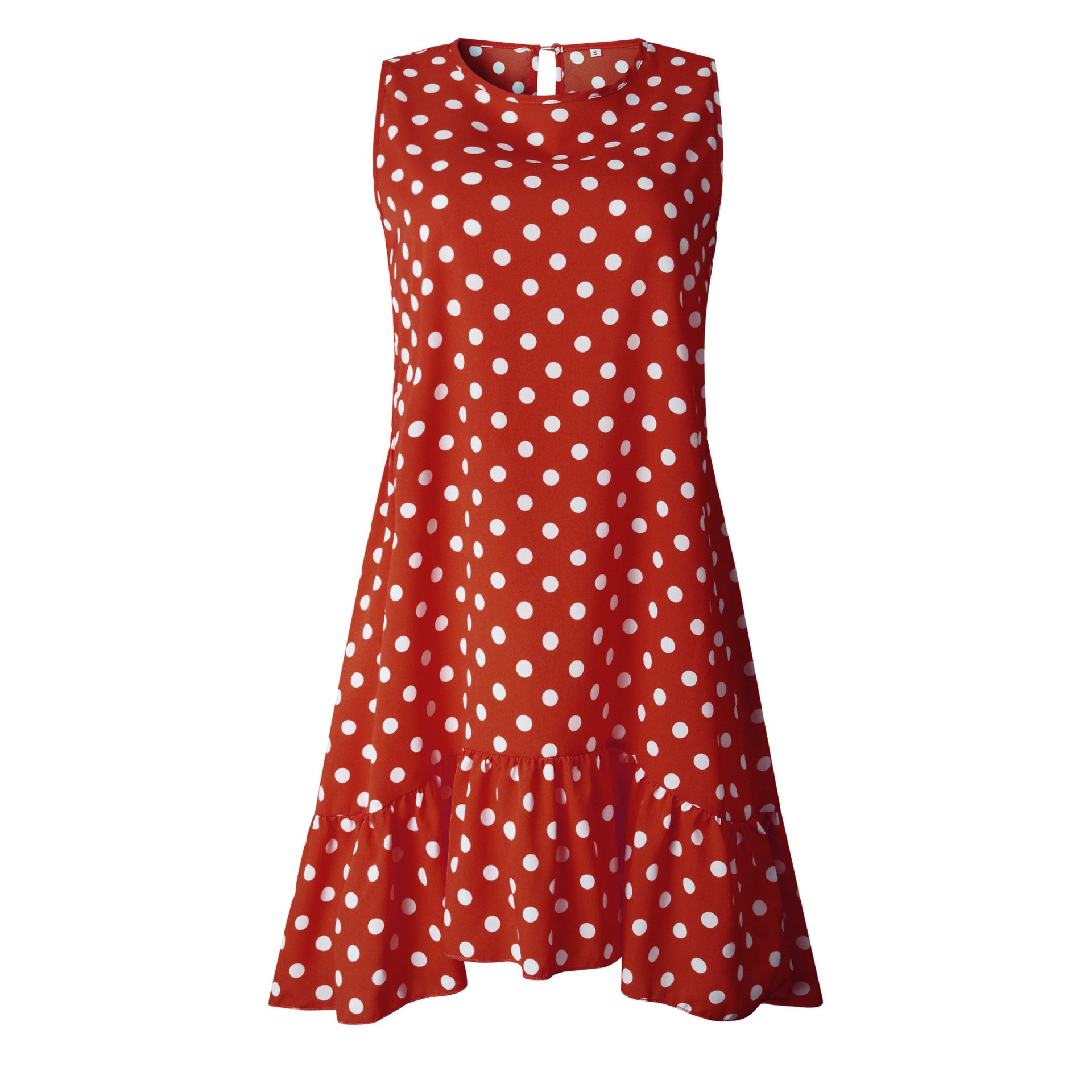 A stylish women's boho beach sundress featuring floral prints and polka dots, perfect for summer outings.