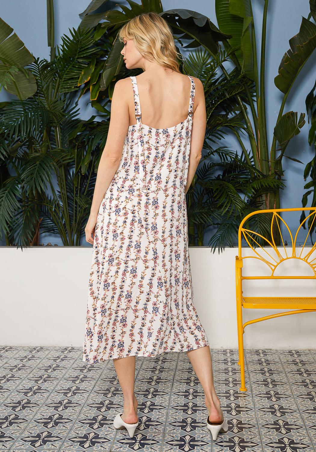 A beautiful Floral V-Neck Sleeveless Maxi Dress featuring a vibrant floral pattern, perfect for summer occasions.