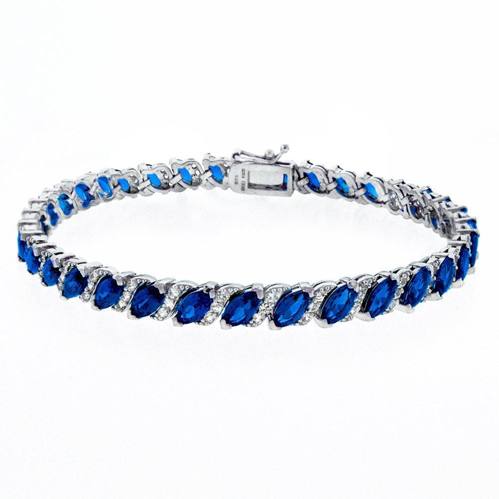 Genuine Sapphire Vine Bracelet featuring Swarovski Crystals in 18K White Gold, showcasing its elegant vine design and lobster clasp closure.