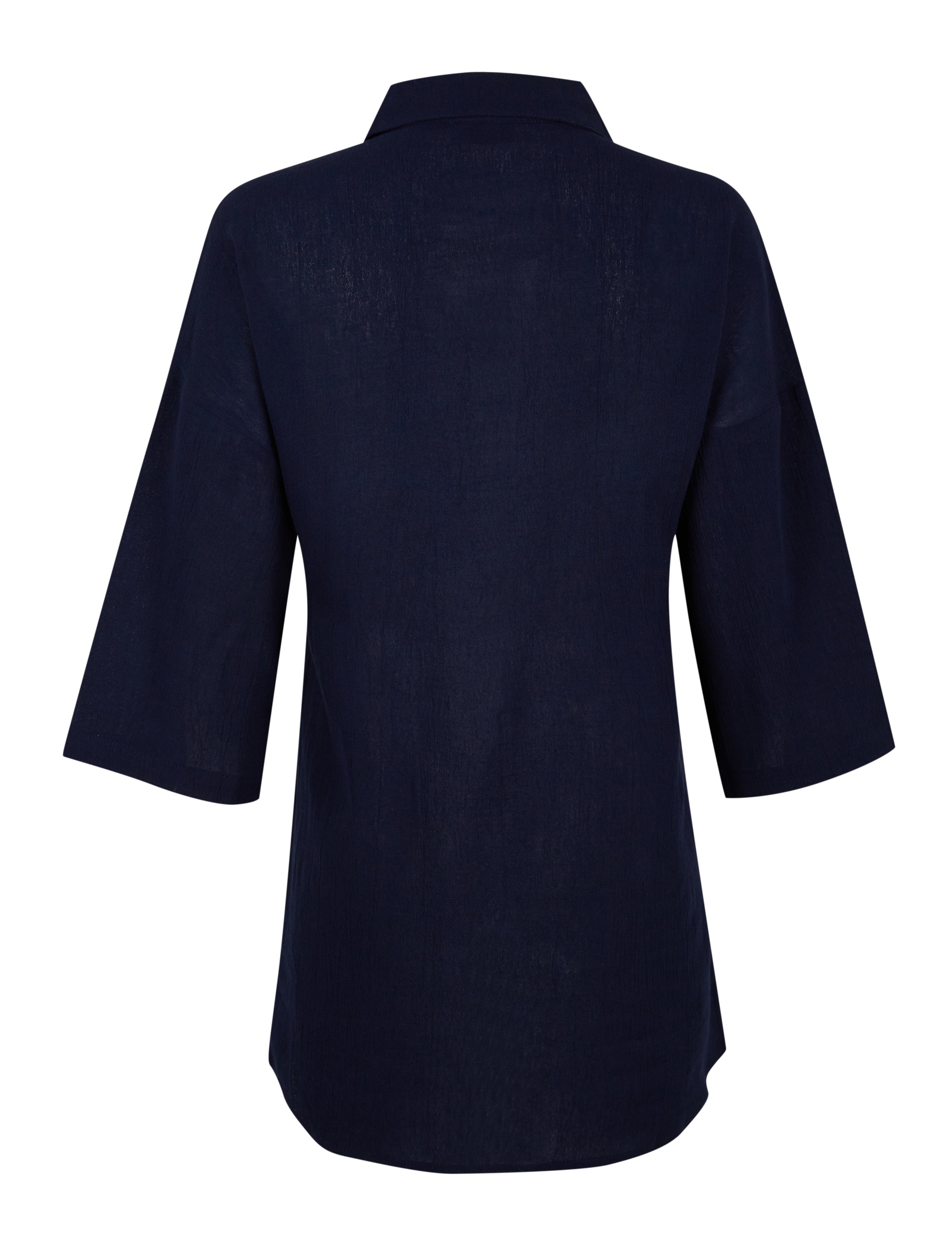 MIA Mini Dress in Navy featuring draped panels and a V-neckline, made from breathable cotton.