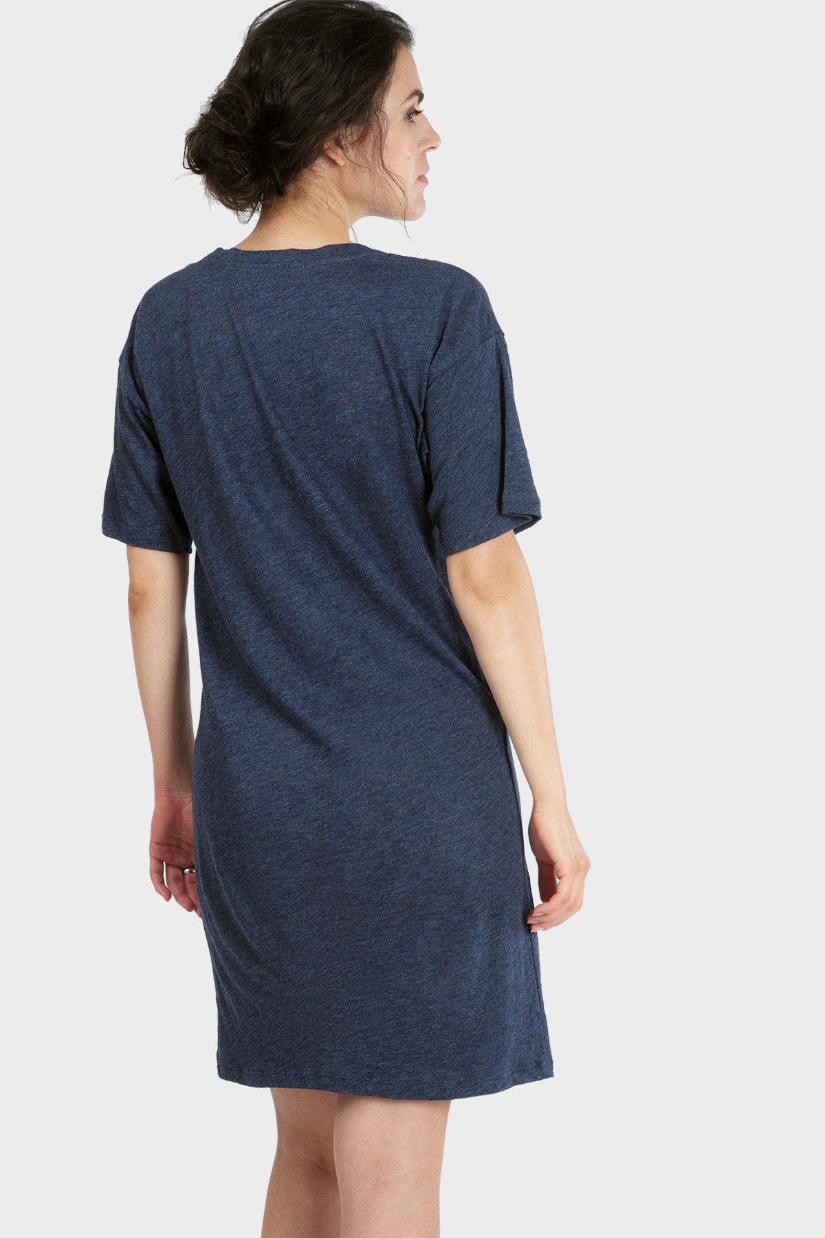 MIKA Organic T-Shirt Dress in a relaxed fit with v-neck, made from organic cotton and bamboo rayon, perfect for casual outings or lounging.