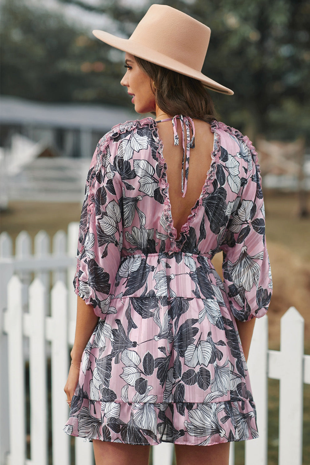 Multicolor Ruffle Tiered V Neck Floral Babydoll Mini Dress with floral print and ruffle details, perfect for summer outings.