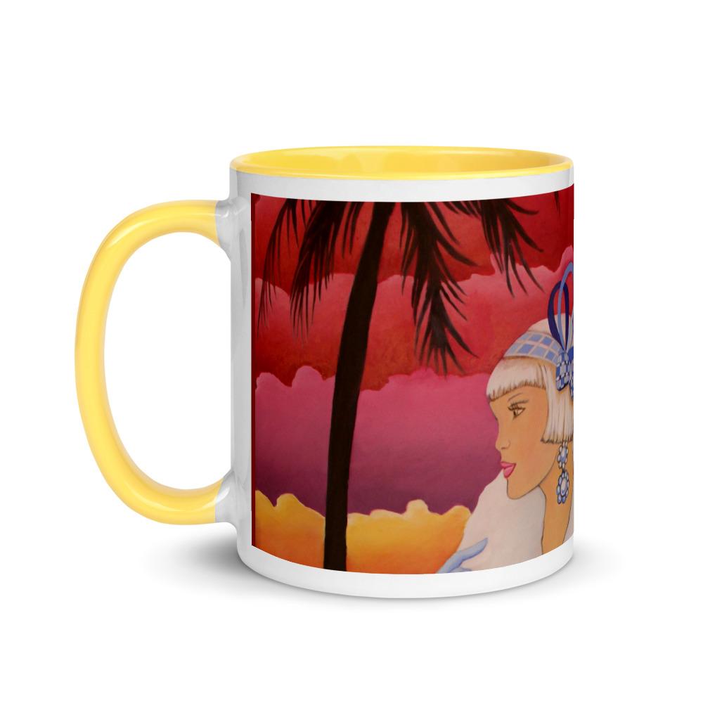 Palm Beach Blue Mug showcasing a vibrant blue exterior with a colorful interior and rim, perfect for coffee or tea.