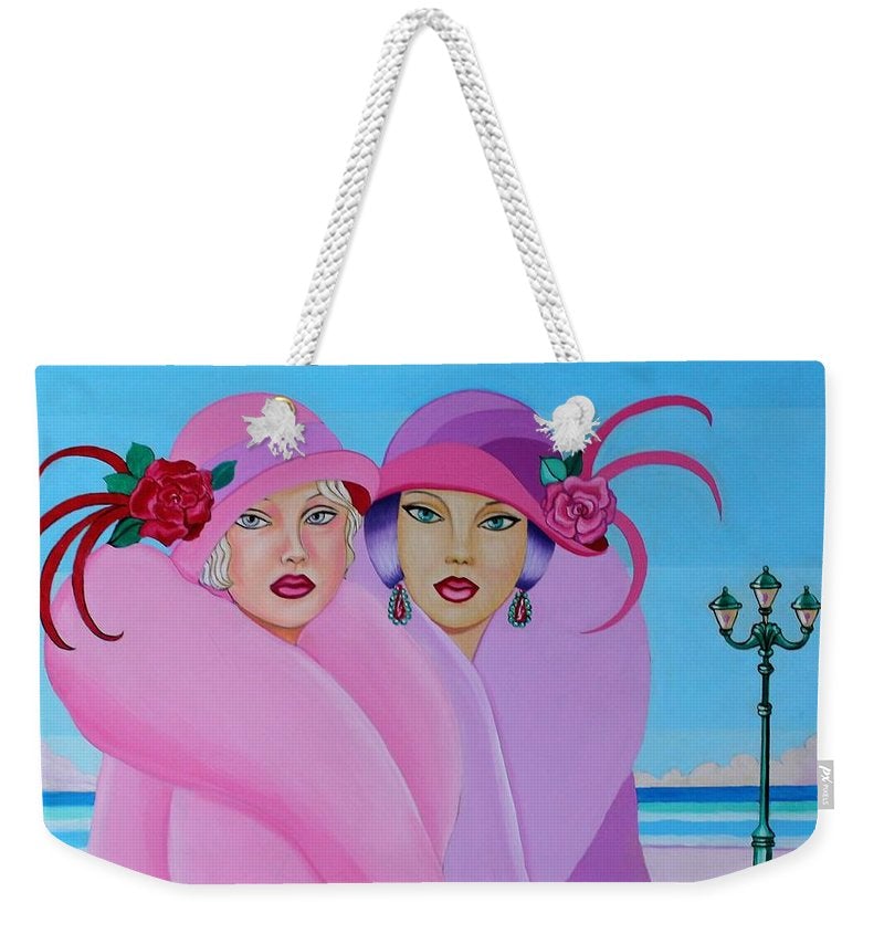 Palm Beach Pink Ladies Weekender Tote Bag in vibrant pink with cotton handles, perfect for summer outings.