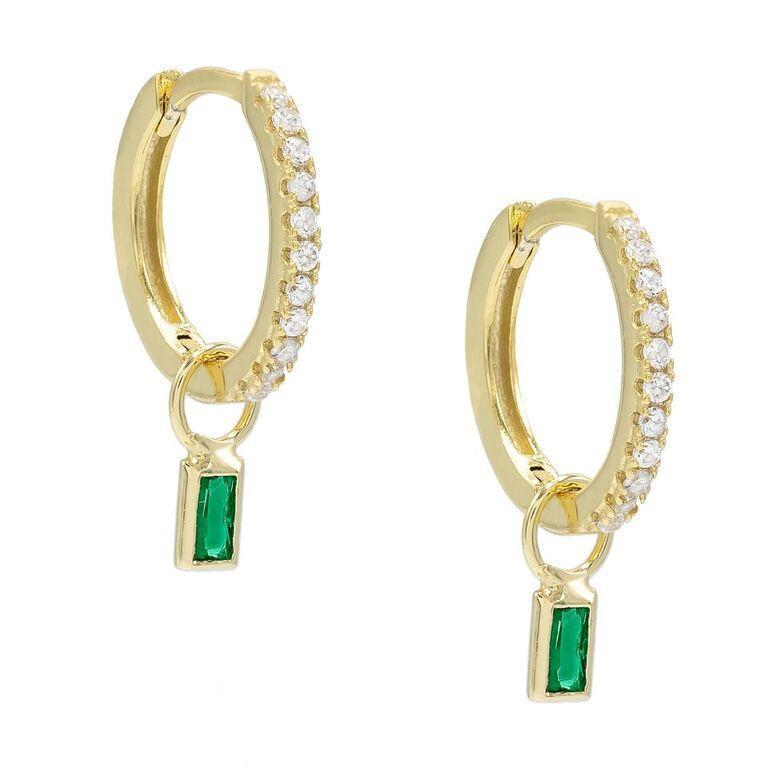 Elegant Pave Mini Dainty Emerald Stud Earrings set in 18K gold, featuring certified gemstones and a timeless design.