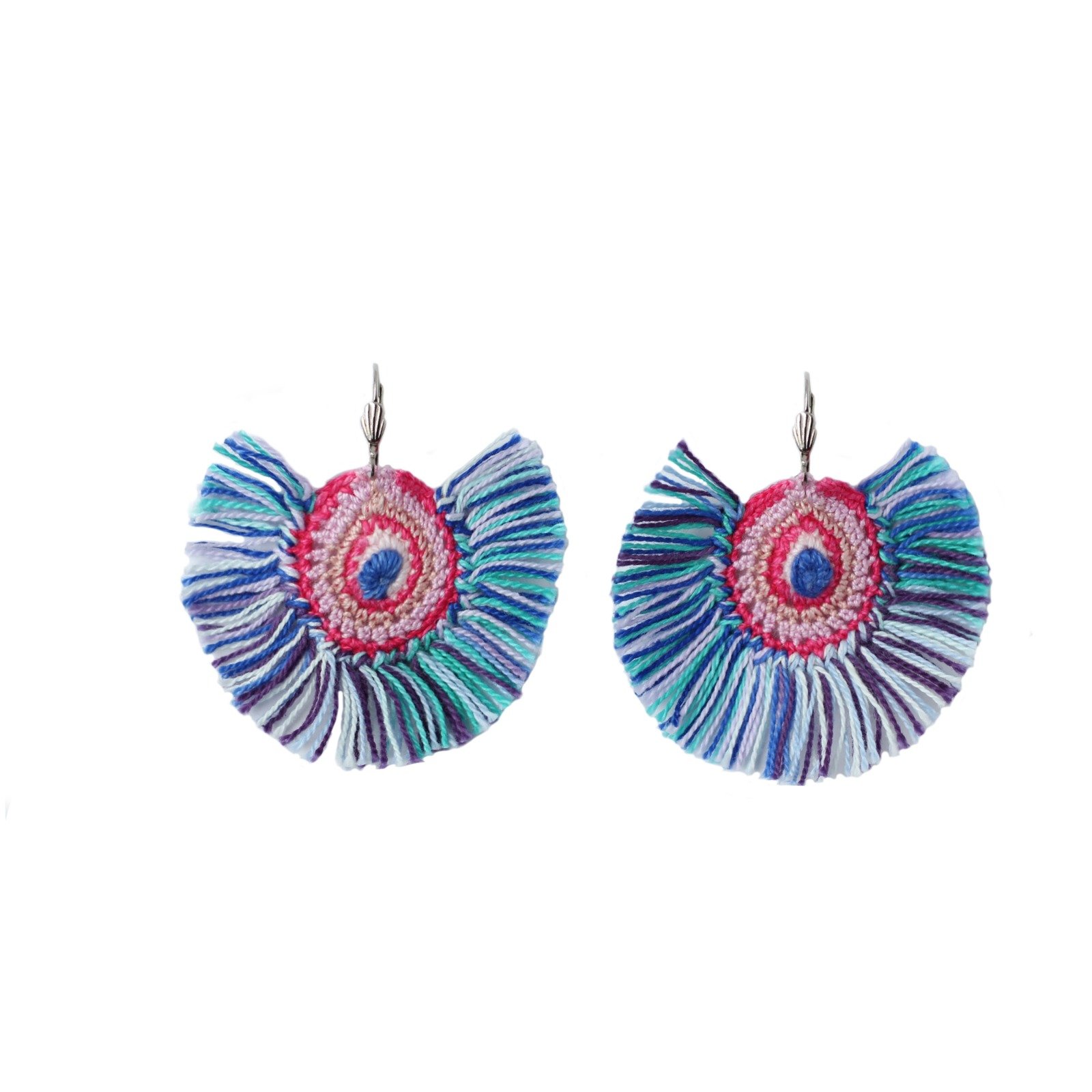 Colorful Pedro Fringe Earrings, hand-embroidered by artisans in Turkey, featuring a vibrant design perfect for any occasion.