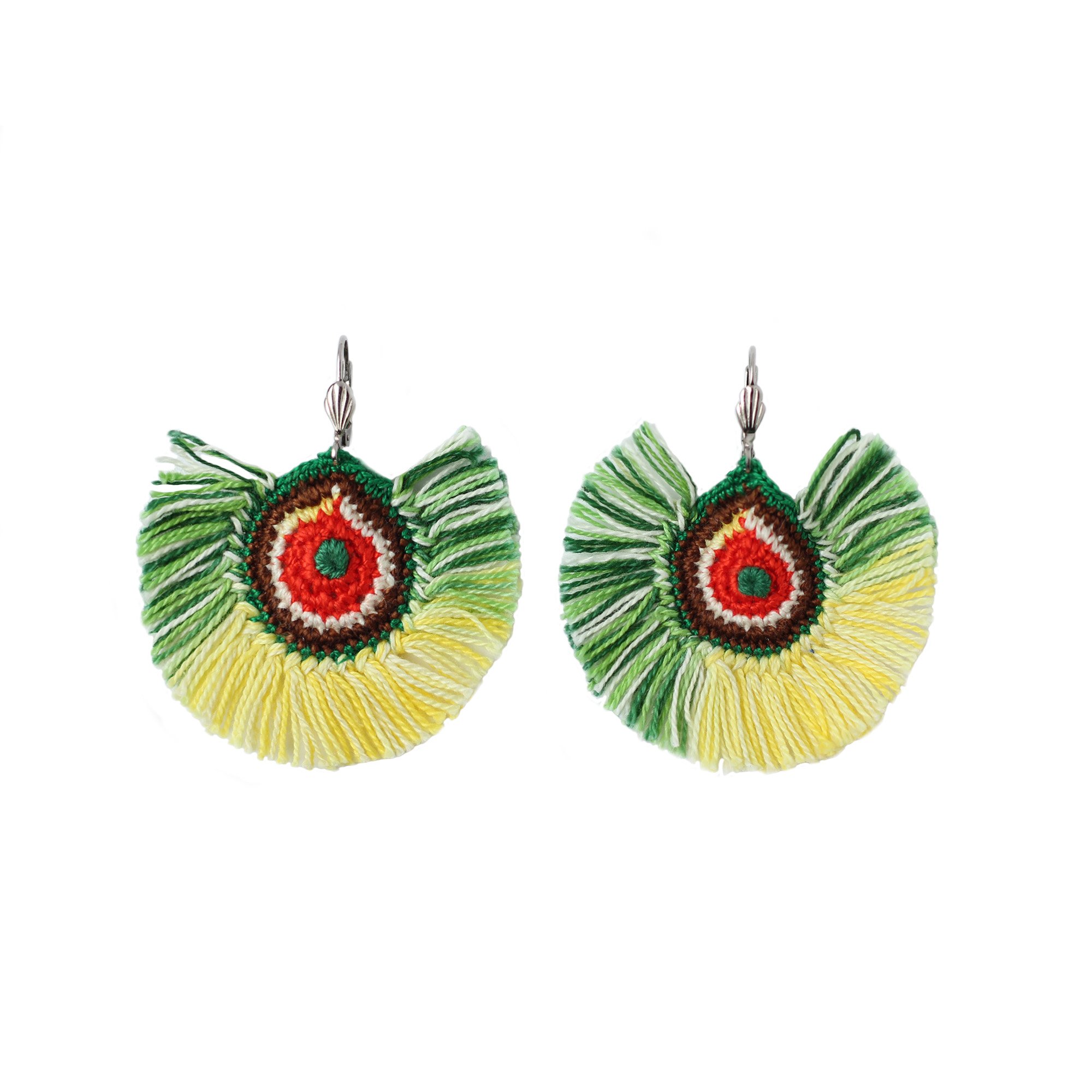 Colorful Pedro Fringe Earrings, hand-embroidered by artisans in Turkey, featuring a vibrant design perfect for any occasion.