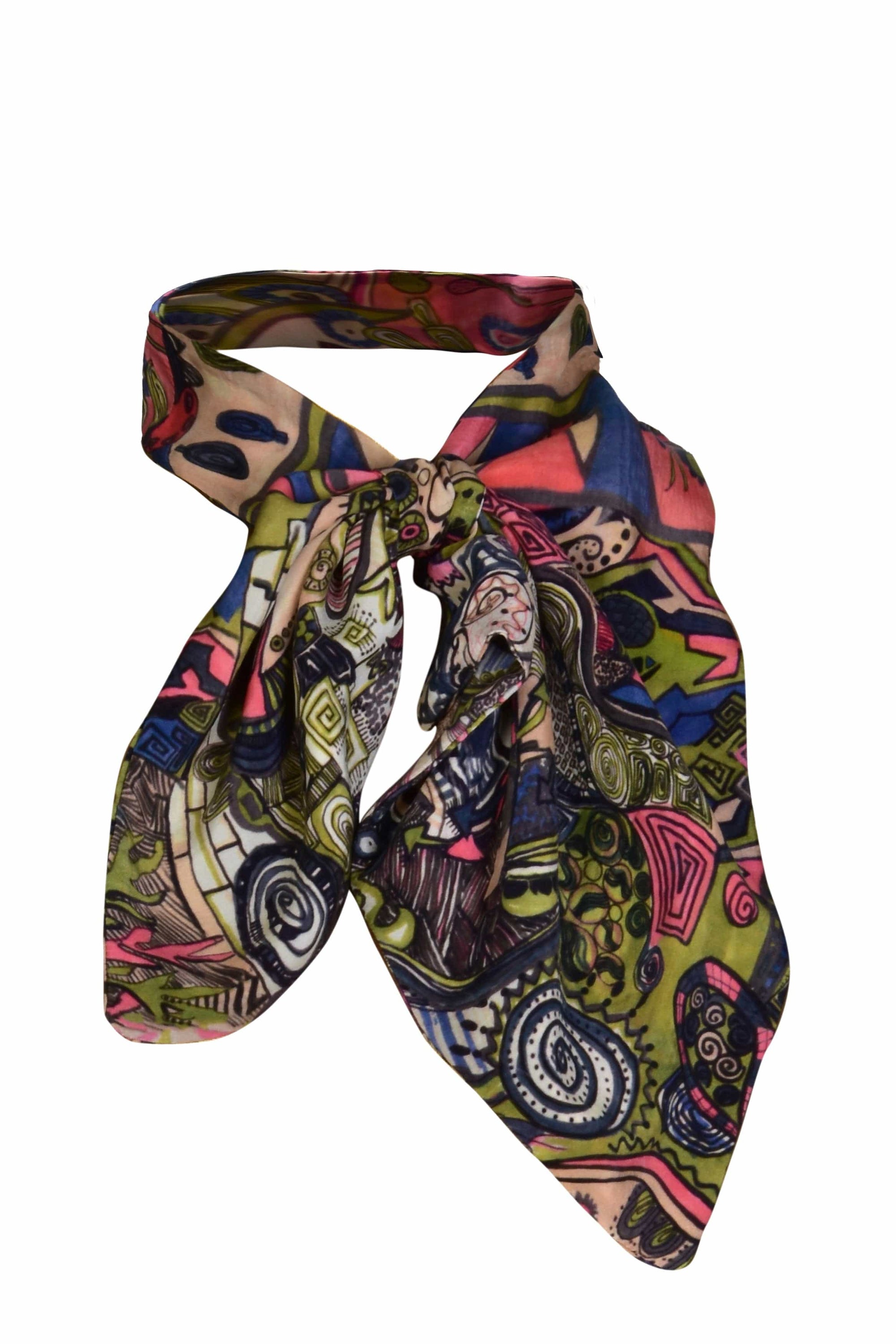 A stylish Small Neck Scarf made from eco-friendly silk-like jacquard fabric, showcasing its keyhole design and luxurious texture.