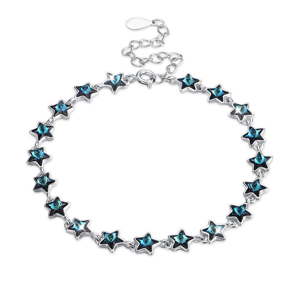 Elegant Stars Bermuda Blue bracelet featuring Swarovski crystals set in .925 sterling silver, showcasing a beautiful blue hue.