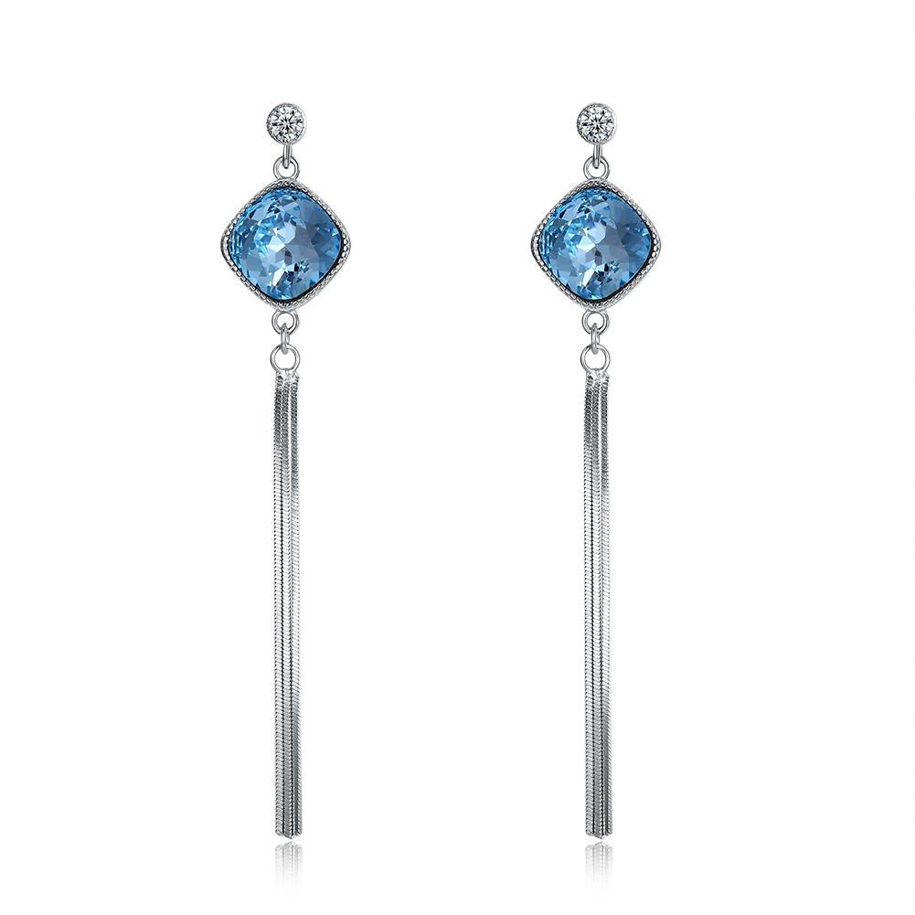 Sterling Silver Blue Rhombus Swarovski Drop Earrings showcasing a stunning blue crystal design set in .925 sterling silver.