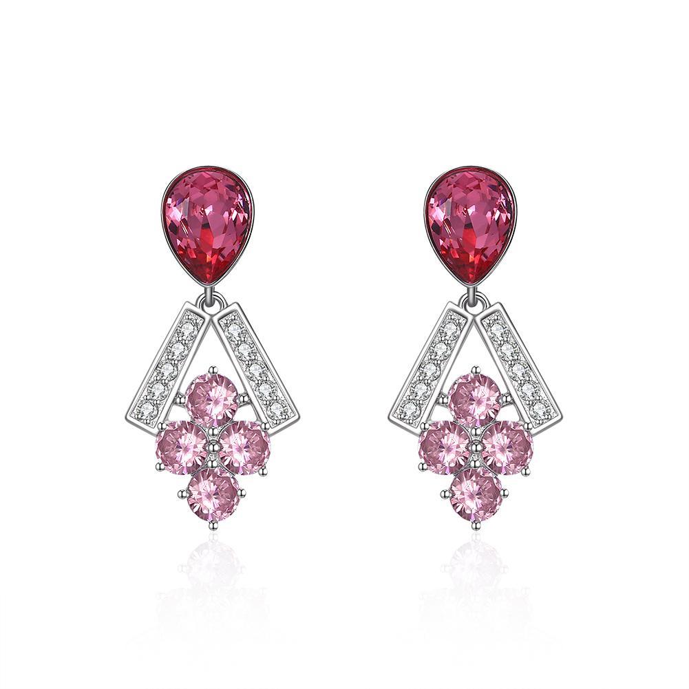 Sterling Silver Multi Swarovski Chandelier Drop earrings featuring red crystals, elegantly designed for a luxurious look.