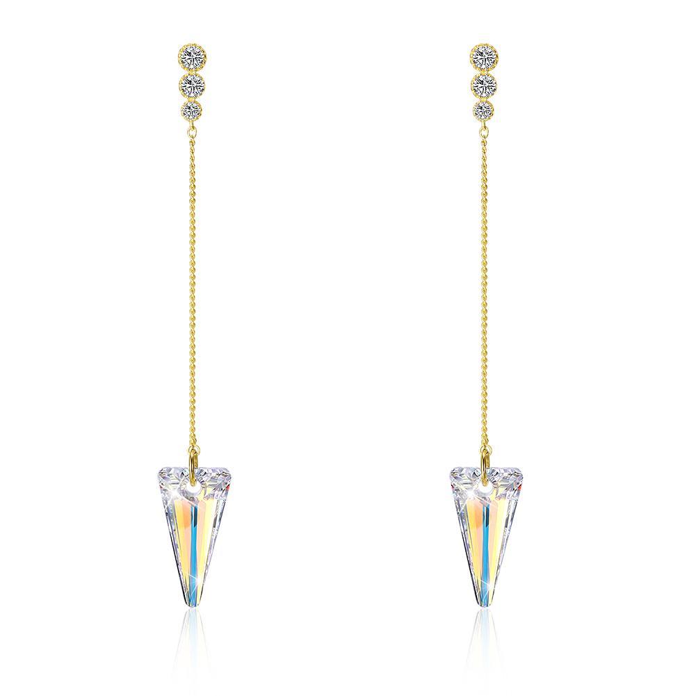 Sterling Silver Triangle Earrings featuring certified Swarovski crystals, showcasing a sleek and elegant design.