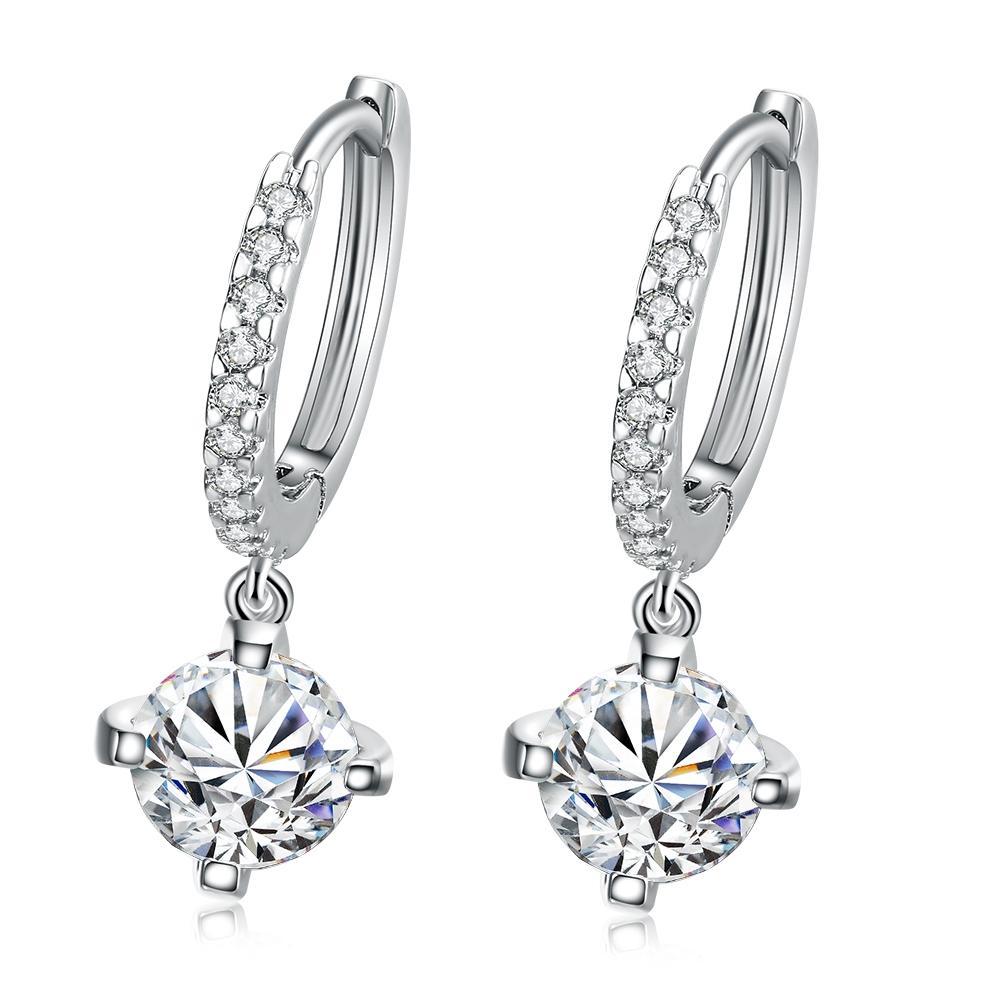 Swarovski Crystal Drop Earrings in white gold plating, featuring sparkling crystals and elegant design.