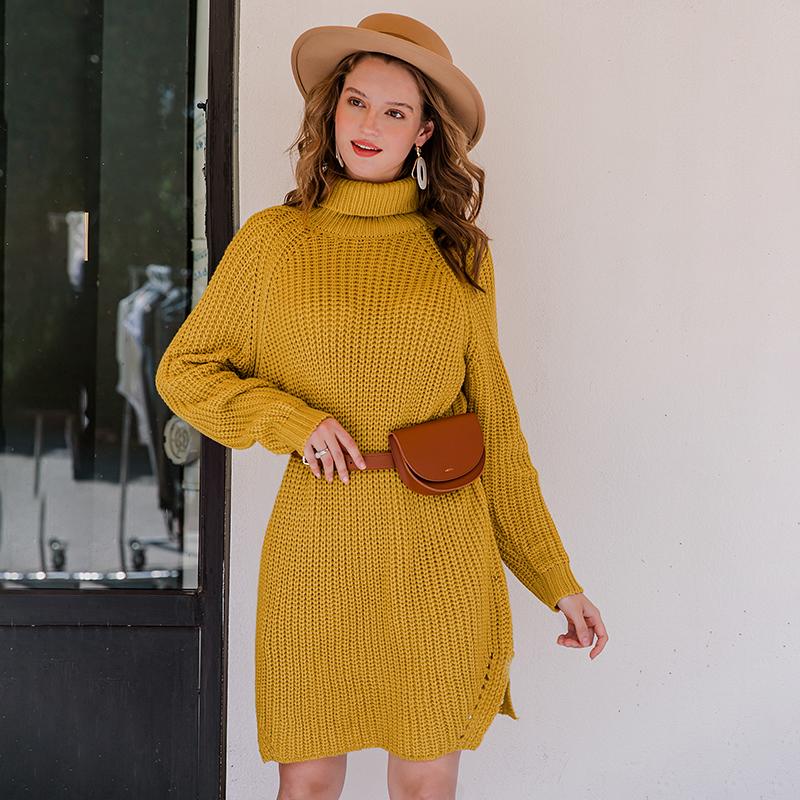 A stylish Turtleneck Warm Women Sweater Dress in a cozy acrylic fabric, featuring a turn-down collar and full sleeves, perfect for winter wear.