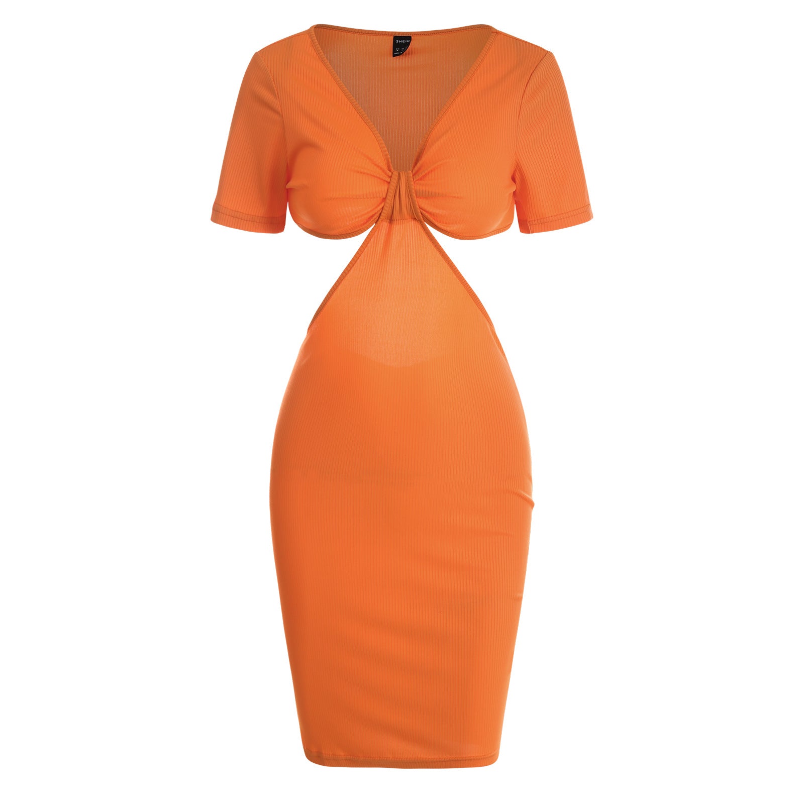 A vibrant orange Women's Fashion Solid Color Wrap Dress featuring a stylish wrap chest design and mid-length skirt, perfect for various occasions.