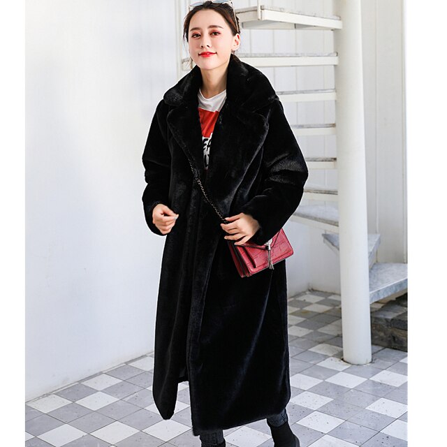 2022 New Female Winter Plush Thick Warm Loose Women Faux Rabbit Fur coat in a stylish design with a turn-down collar and covered button closure.