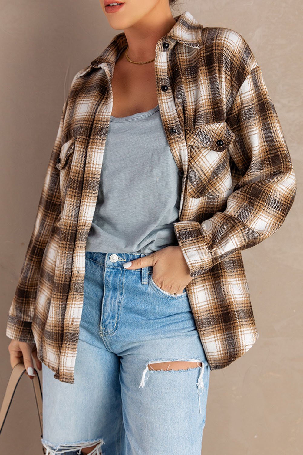 Main Buttons Pocketed Plaid Shacket image