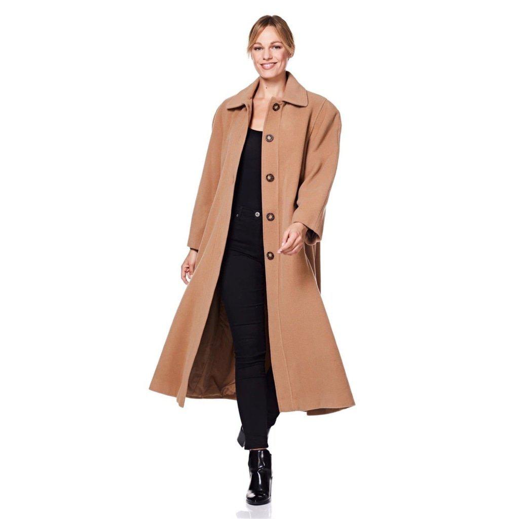 A stylish Curve Wool & Cashmere Blend Plus Size Long Coat in a classic design, featuring a single-breasted front and two side pockets, perfect for sizes UK 14-24.