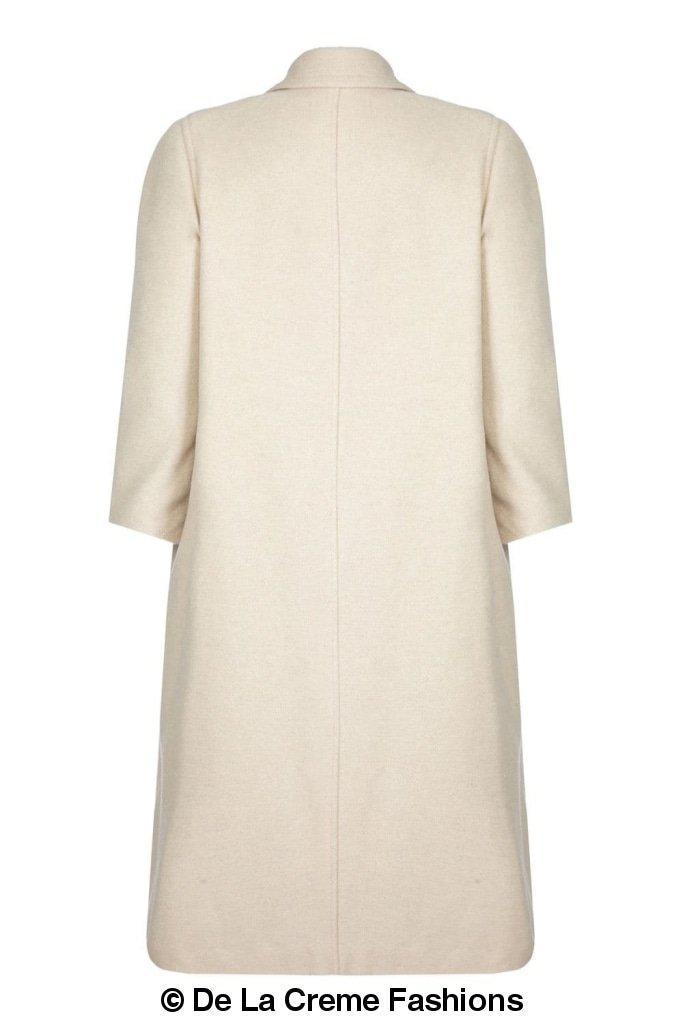 A stylish Curve Wool & Cashmere Blend Plus Size Long Coat in a classic design, featuring a single-breasted front and two side pockets, perfect for sizes UK 14-24.