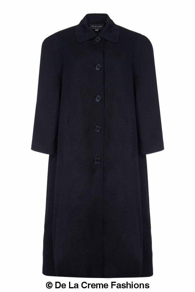 A stylish Curve Wool & Cashmere Blend Plus Size Long Coat in a classic design, featuring a single-breasted front and two side pockets, perfect for sizes UK 14-24.