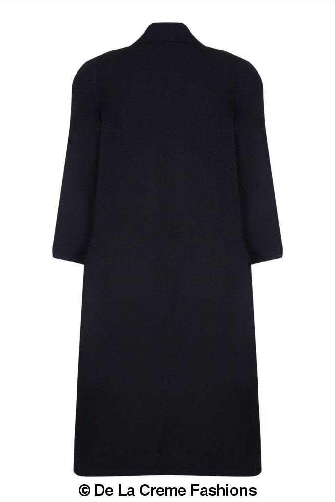 A stylish Curve Wool & Cashmere Blend Plus Size Long Coat in a classic design, featuring a single-breasted front and two side pockets, perfect for sizes UK 14-24.