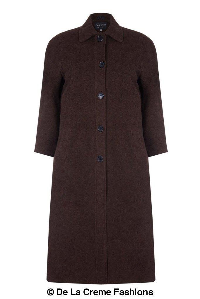 A stylish Curve Wool & Cashmere Blend Plus Size Long Coat in a classic design, featuring a single-breasted front and two side pockets, perfect for sizes UK 14-24.