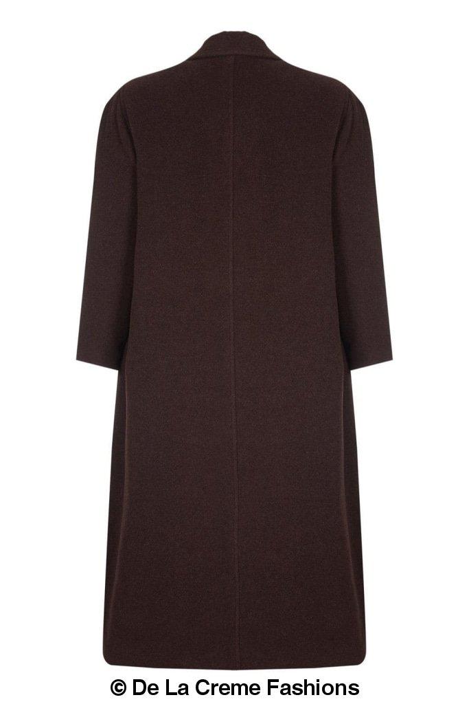 A stylish Curve Wool & Cashmere Blend Plus Size Long Coat in a classic design, featuring a single-breasted front and two side pockets, perfect for sizes UK 14-24.