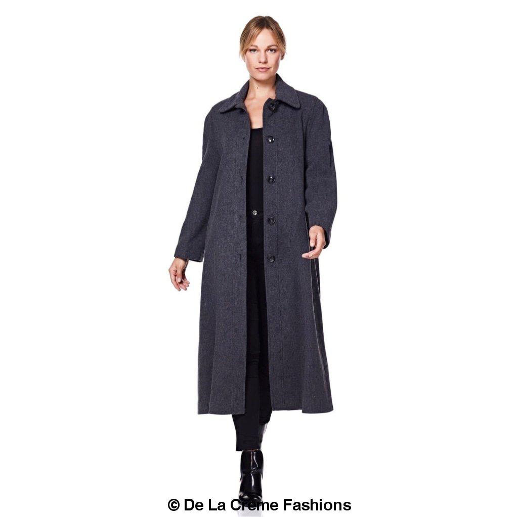 A stylish Curve Wool & Cashmere Blend Plus Size Long Coat in a classic design, featuring a single-breasted front and two side pockets, perfect for sizes UK 14-24.