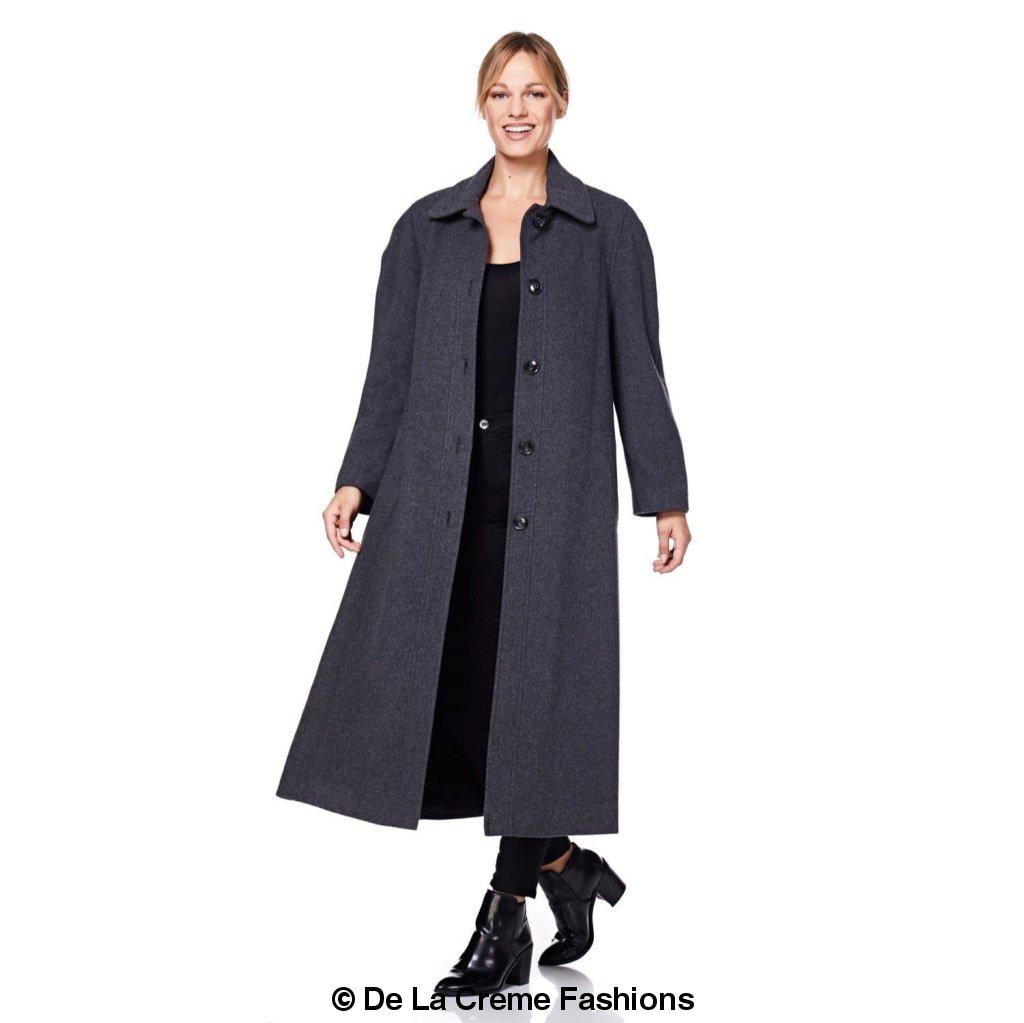 A stylish Curve Wool & Cashmere Blend Plus Size Long Coat in a classic design, featuring a single-breasted front and two side pockets, perfect for sizes UK 14-24.