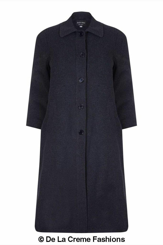 A stylish Curve Wool & Cashmere Blend Plus Size Long Coat in a classic design, featuring a single-breasted front and two side pockets, perfect for sizes UK 14-24.