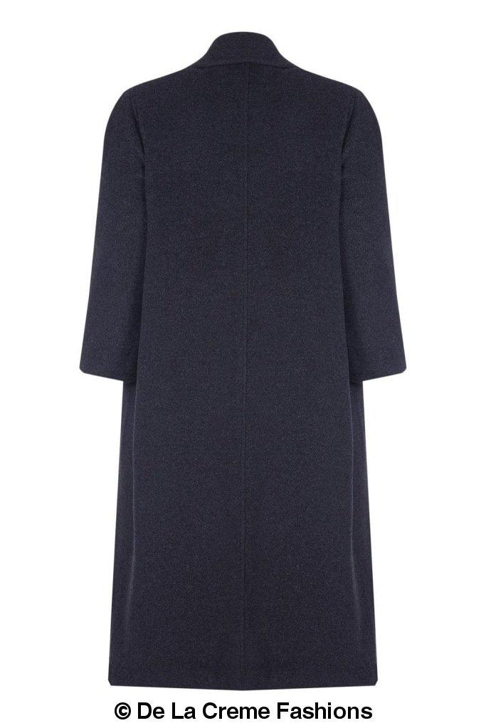 A stylish Curve Wool & Cashmere Blend Plus Size Long Coat in a classic design, featuring a single-breasted front and two side pockets, perfect for sizes UK 14-24.