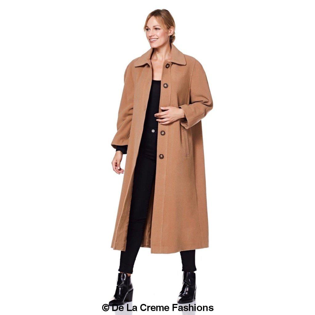 A stylish Curve Wool & Cashmere Blend Plus Size Long Coat in a classic design, featuring a single-breasted front and two side pockets, perfect for sizes UK 14-24.