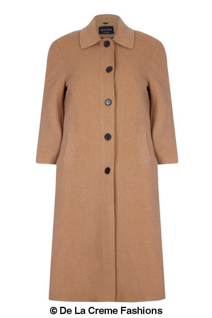 A stylish Curve Wool & Cashmere Blend Plus Size Long Coat in a classic design, featuring a single-breasted front and two side pockets, perfect for sizes UK 14-24.