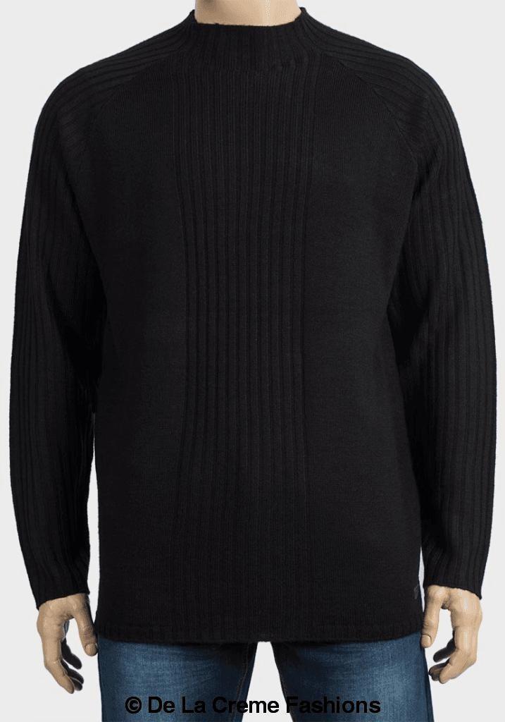 De La Creme MAN High Neck Ribbed Knitted Jumper in black and grey with stripe detail and long raglan sleeves.