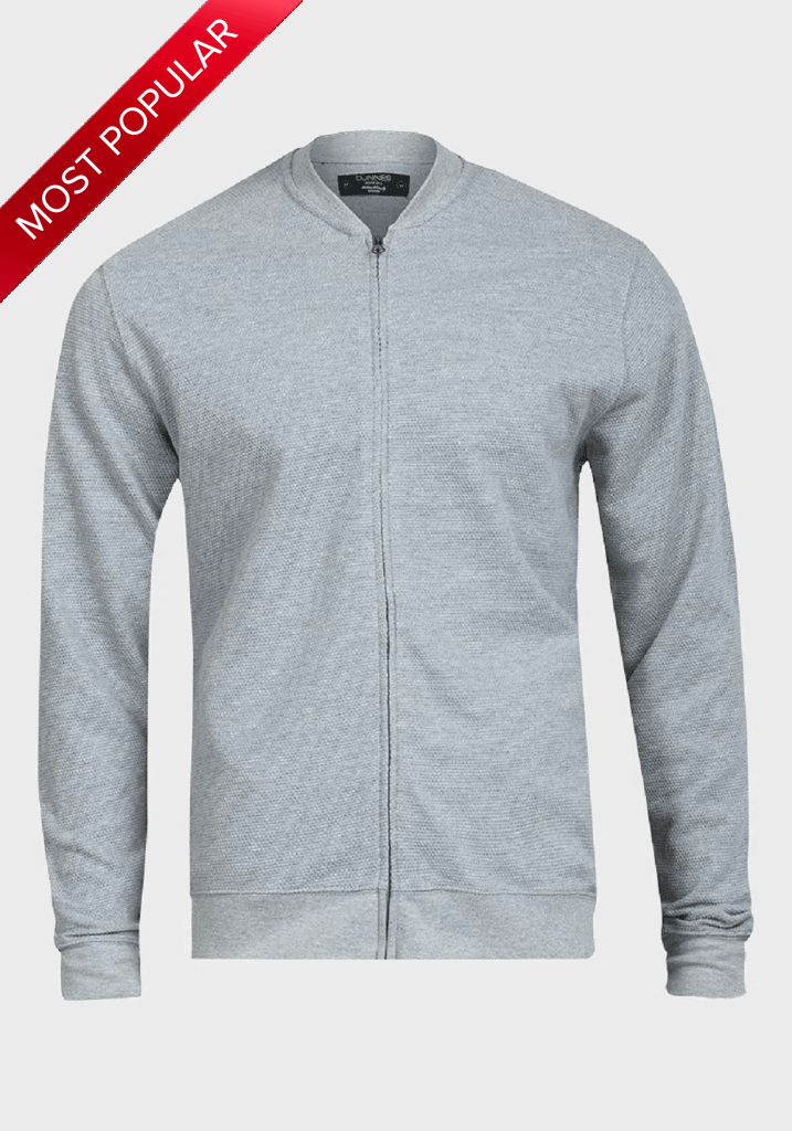 Main De La Creme MAN - Pique Grey Long Sleeve Zip-up Bomber Jacket image