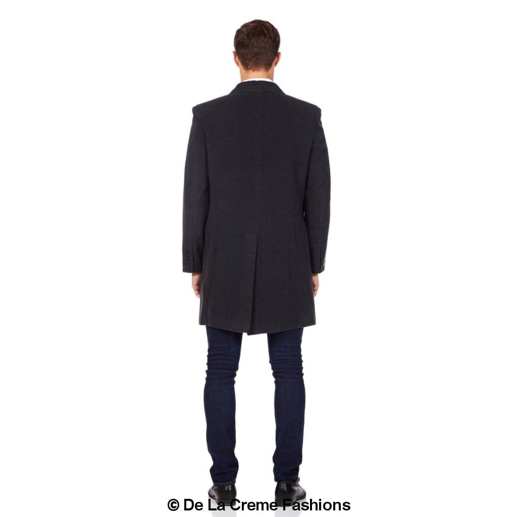 De La Creme MAN Wool Blend Retro Mod Coat in black, showcasing its stylish single-breasted design and high-quality fabric.