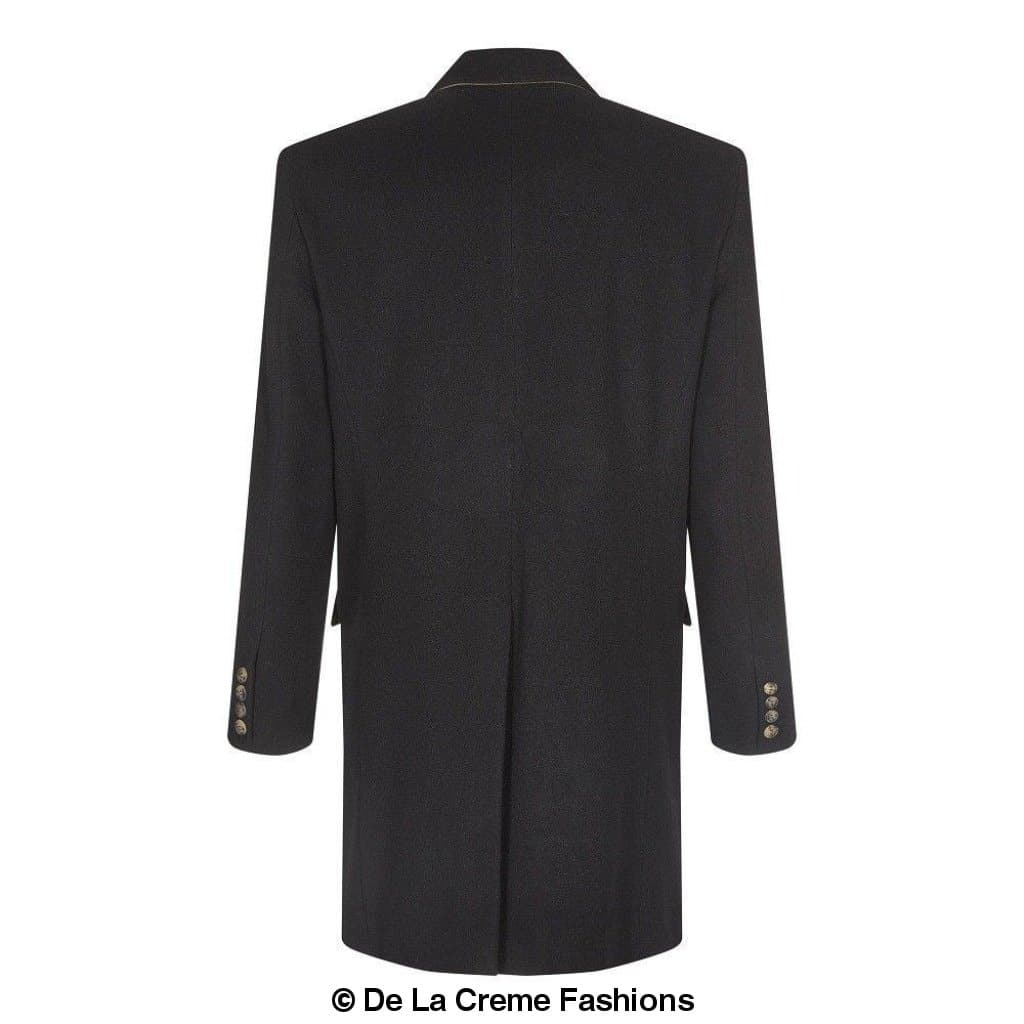 De La Creme MAN Wool Blend Retro Mod Coat in black, showcasing its stylish single-breasted design and high-quality fabric.