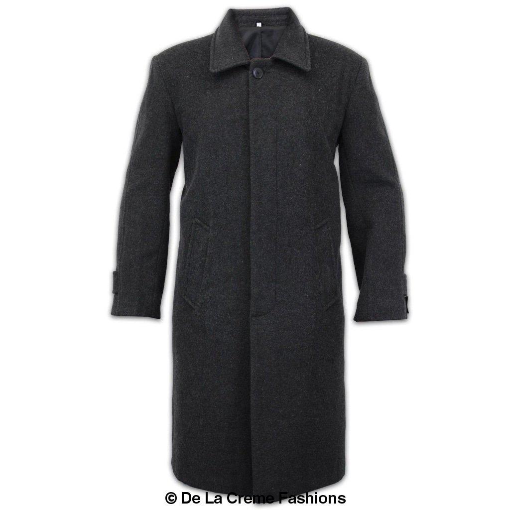 De La Creme MAN Wool & Cashmere Long Formal Overcoat in black, showcasing its elegant design and concealed button fastening.