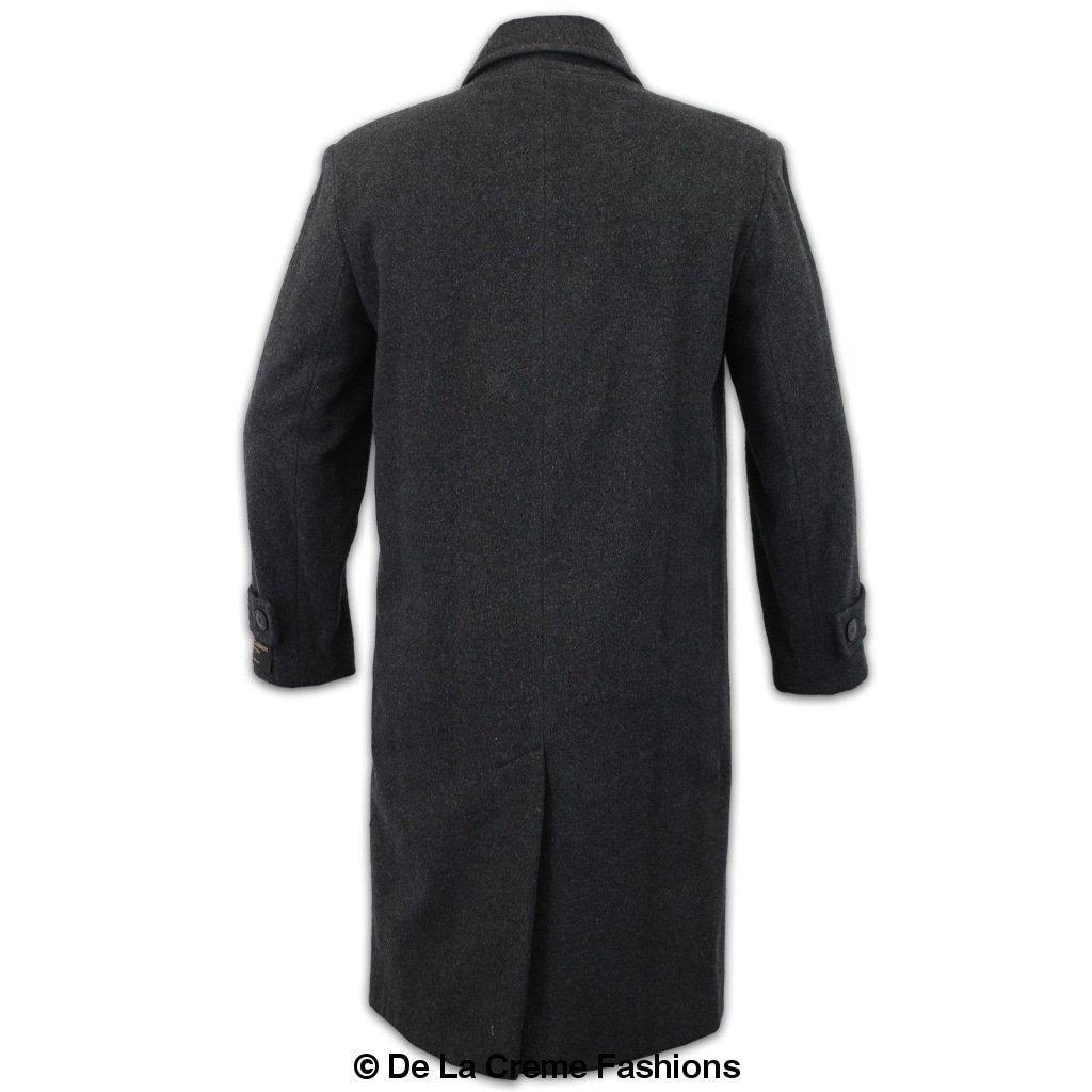 De La Creme MAN Wool & Cashmere Long Formal Overcoat in black, showcasing its elegant design and concealed button fastening.