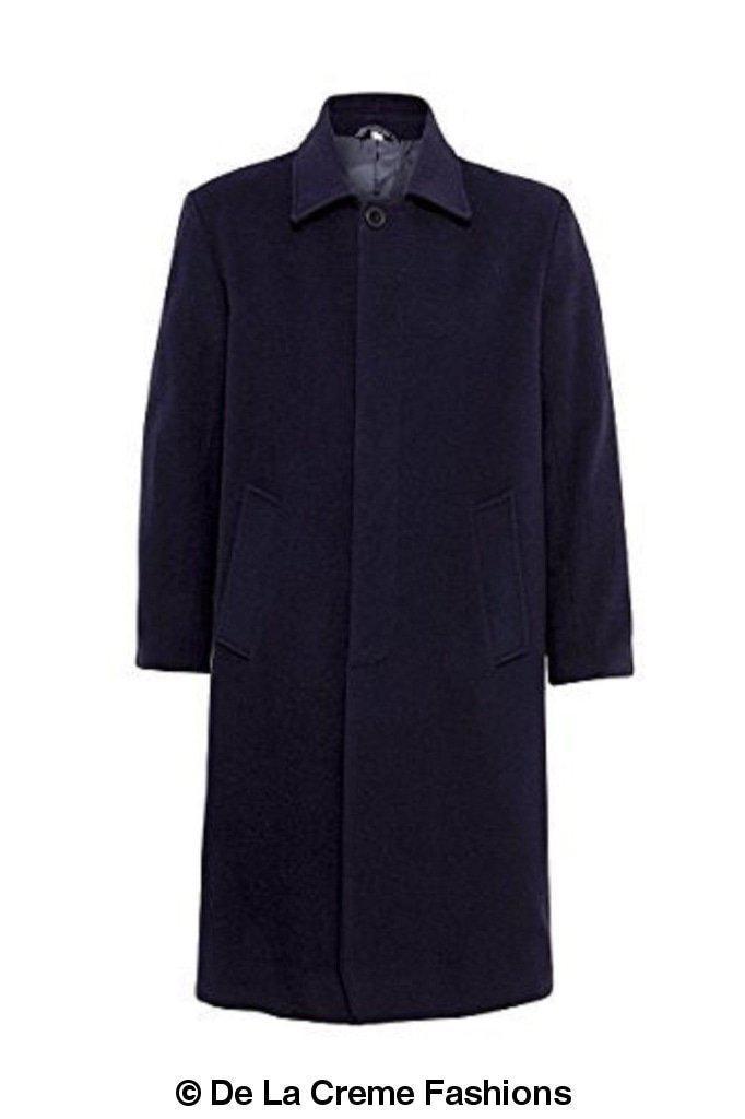 De La Creme MAN Wool & Cashmere Long Formal Overcoat in black, showcasing its elegant design and concealed button fastening.