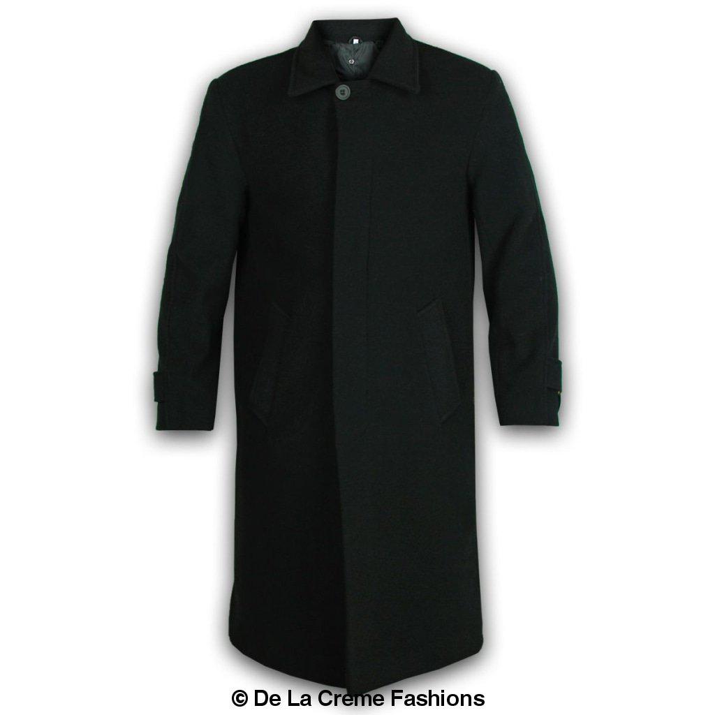 De La Creme MAN Wool & Cashmere Long Formal Overcoat in black, showcasing its elegant design and concealed button fastening.