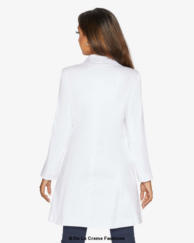 De La Creme Women's Double Breasted Longline Blazer in a stylish design, showcasing its elegant silhouette and high-quality fabric.